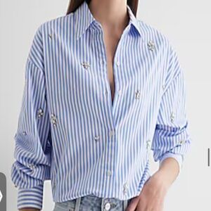 EXPRESS EMBELLISH striped boyfriend portofino shirt